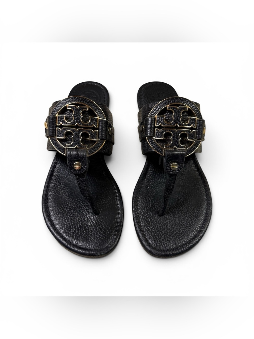 Tory Burch Amanda Black Sandals Logo Leather Designer Shoes